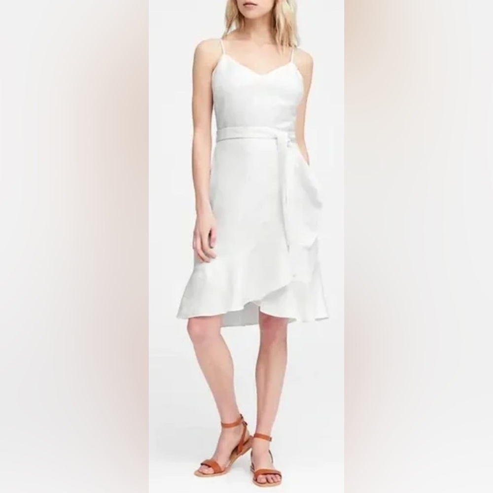 Banana Republic Linen Blend Ruffle Wrap Dress
